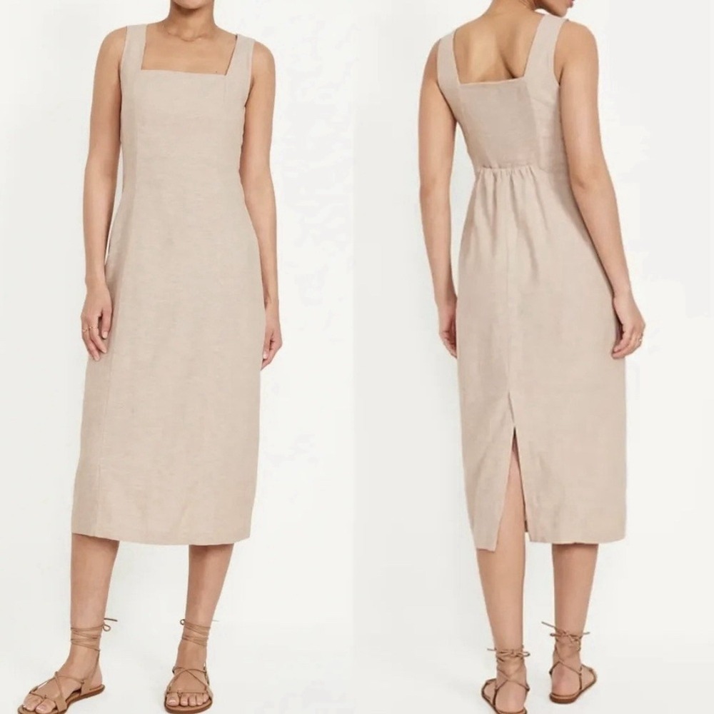 NWT Old navy Women's Sleeveless Square Neck Linen Dress Size XL Beachy Coastal
